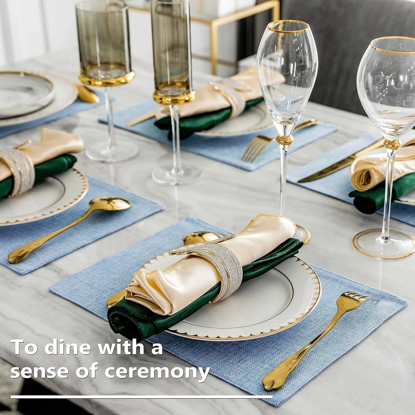 Home Brilliant Blue Placemats Set of 4 Heat Resistant Farmhouse Boho Placemats Burlap Cloth Place Mat Dining Table Place Mats Kitchen Table Mats, Blue