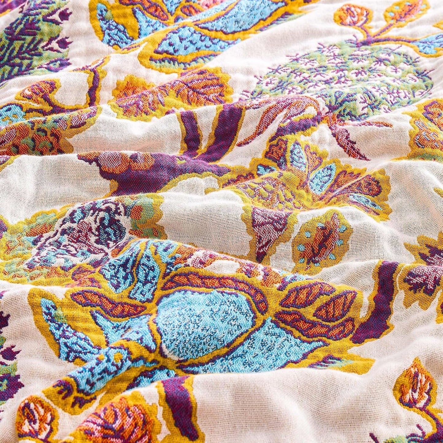 Boho Throw Blanket for Bed, 100% Cotton Soft Rustic Quilt Fall Blanket, 90"x98" Floral Printed Farmhouse Decor Bed Blankets, All Season Rustic Reversible Bohemian Throw Quilt