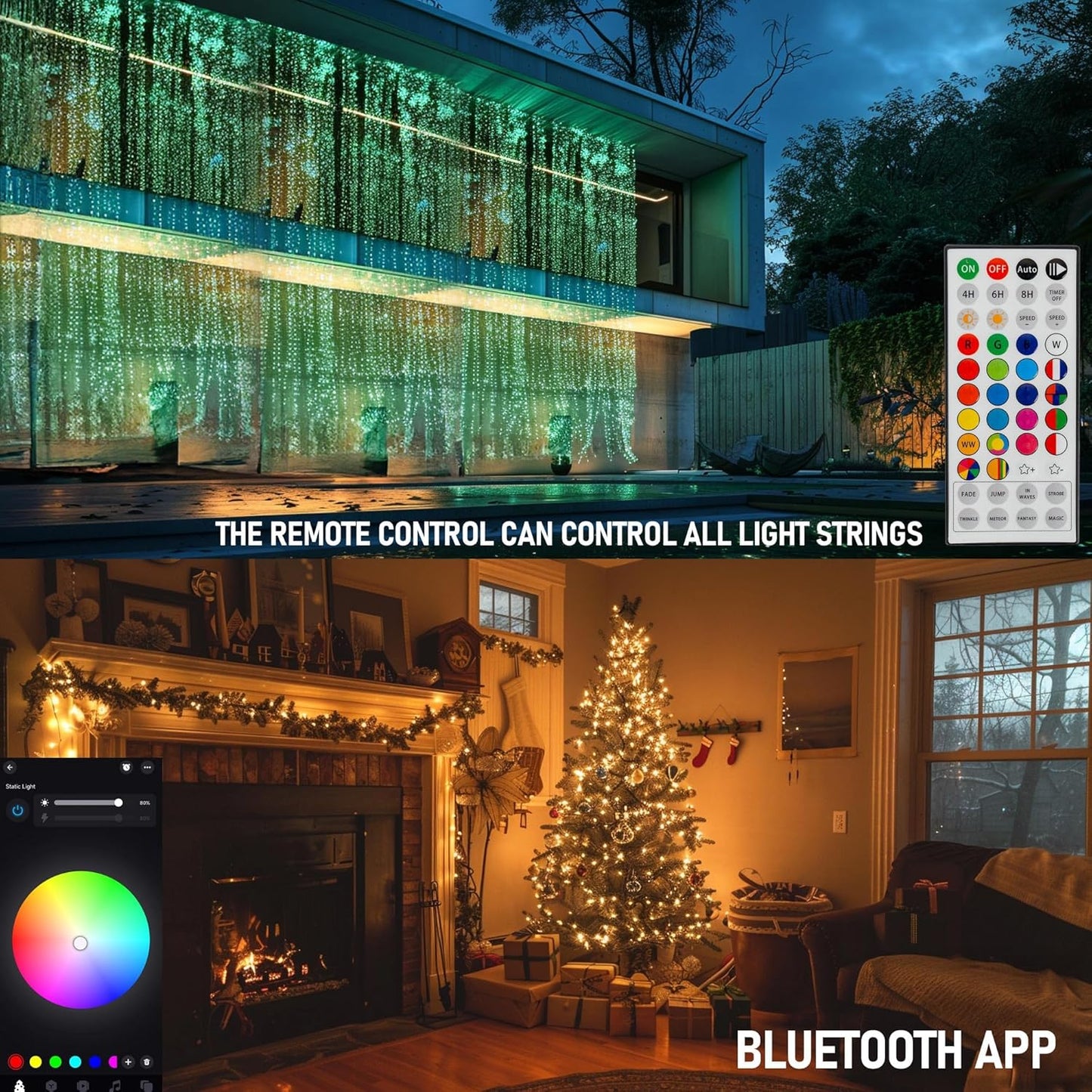 Dazzle Bright Smart Halloween String Lights, 98FT 300 LED RGB Color Changing String Lights with Remote & App Controlled, Christmas Decorations for Indoor Outdoor Holiday Xmas Tree Party Decor