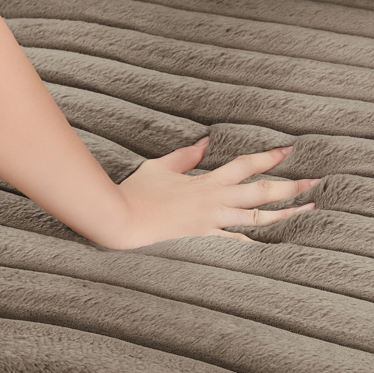 THSUPER 113-Inch Oversized L Shaped Plush Corduroy Fluffy Sectional Sleeper Sofa with Pull Out Bed and Storage Ottoman - Brown