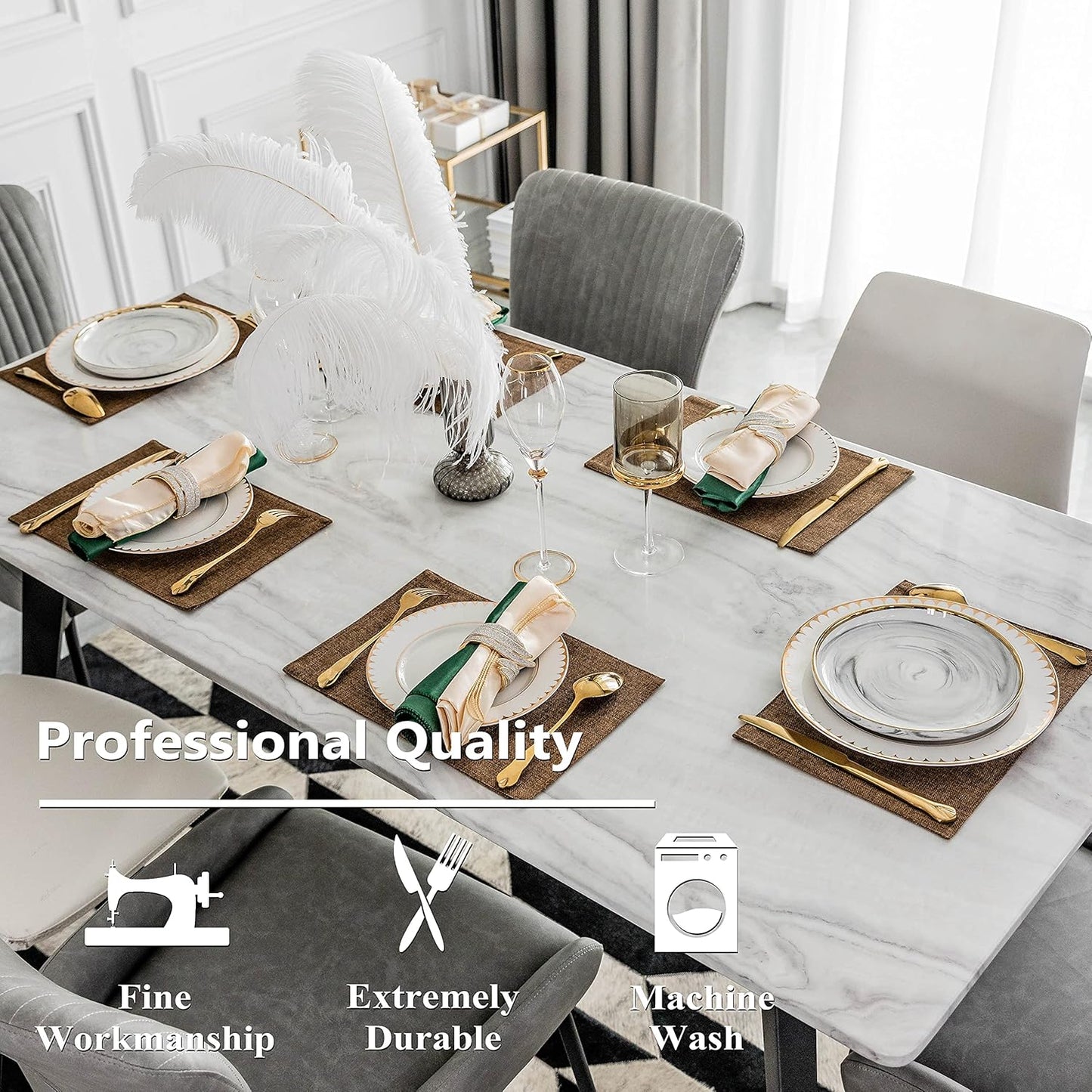 Home Brilliant Cloth Placemats Set of 4 Heat Resistant Dining Table Place Mats Linen Kitchen Table Mats, Brown