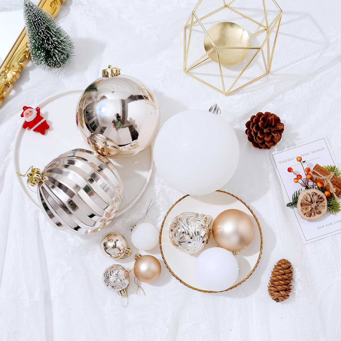 Christmas Ball Ornaments for Xmas Decorations,50 pcs Christmas Extra Large Tree Shatterproof Ornaments-Champagne (Combo of 5 Style in 3 Sizes)