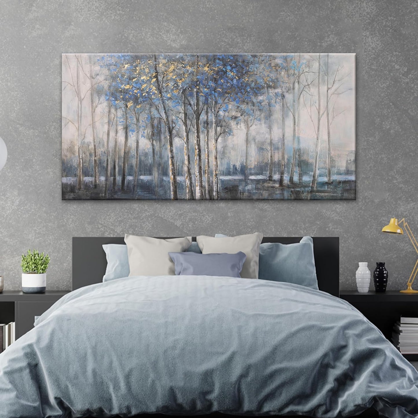 Canvas Wall Art Decor Pictures Wall Decor Prints Modern Wall Art Decor Large Gold Wall Art Blue Grey Misty Botanical Textured Artwork for Walls For Room Living Room Bedroom Office Wall Decor 29"X58"