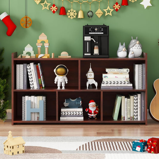 Book Shelf, 5 Cubes Storage Organizer, Open Shelf Wooden Bookcase, Freestanding Cherry Bookshelf Cube Shelf for Bedroom, Living Room, Home Office