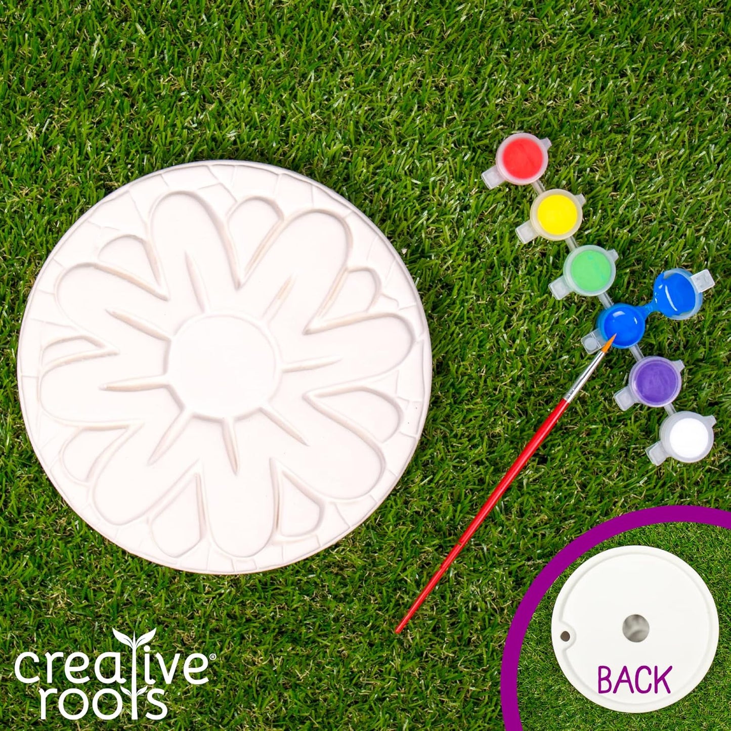 Creative Roots Mosaic Flower Garden Stepping Stone Kit, Includes 7-Inch Ceramic Stone & 6 Vibrant Paints, DIY Stepping Stone Kit for Kids Ages 6+