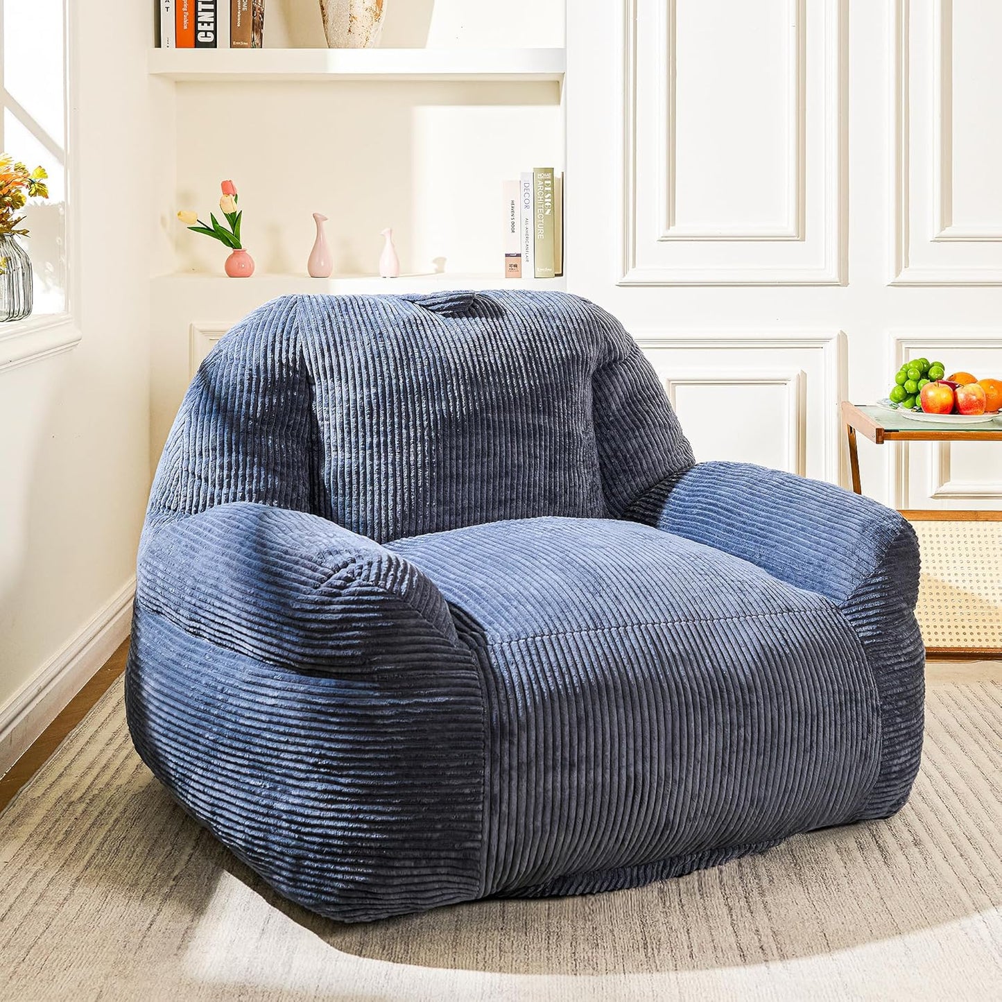 Giant Bean Bag Chair, Faux Fur Bean Bag Chair for Adults, Fluffy and Comfy Bean Bags with Filler, Big Bean Bag Sofa Chair for Reading, Gaming, Stuffed High-Density Foam, Grey