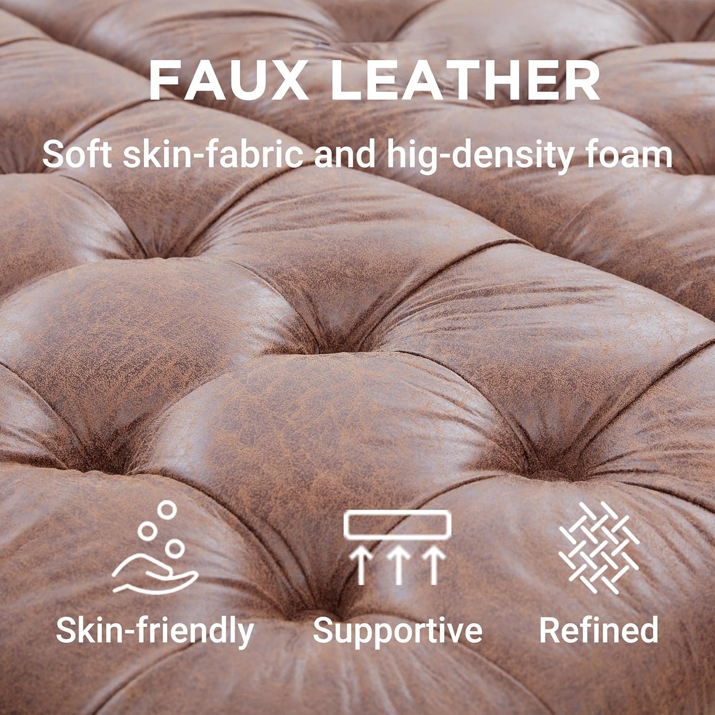 Tbfit Large Square Storage Ottoman Bench, Tufted Upholstered Coffee Table Ottoman with Lift Top & Solid Wood Legs, Oversized Storage Ottomans Toy Box for Living Room (Brown)