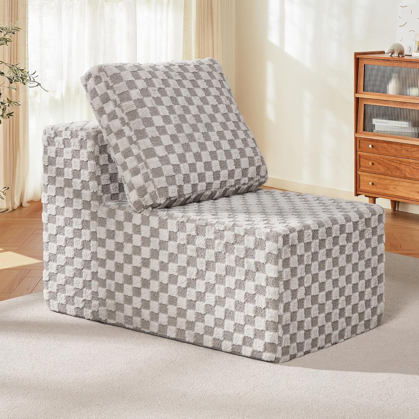 Single Sofa 1 Seat Couch with Deep Seat Memory Foam Cloud Chair with Pillows Large Sofa with L Shape for Living Room Bedroom (Plush Grey, Single)