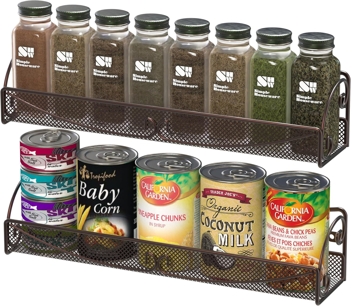 Deco Brothers Wall Mounted Single Tier Mesh Hanging Spice Rack, Set of 2, Bronze