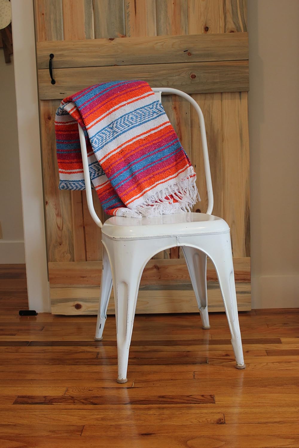 Del Mex Classic Mexican Blanket, Large Authentic Woven Falsa Throw (70"x50"), Artisan Southwest Décor for Beach, Yoga, Outdoors (Orange/Pink/Blue)