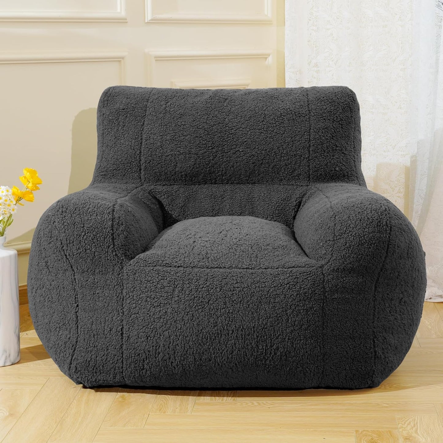 Giant Bean Bag Chair, Lambswool Bean Bag Chair for Adults, Soft Bean Bag High-Density Foam Filled, Grey Comfortable Been Bag for Bedroom, Playroom.