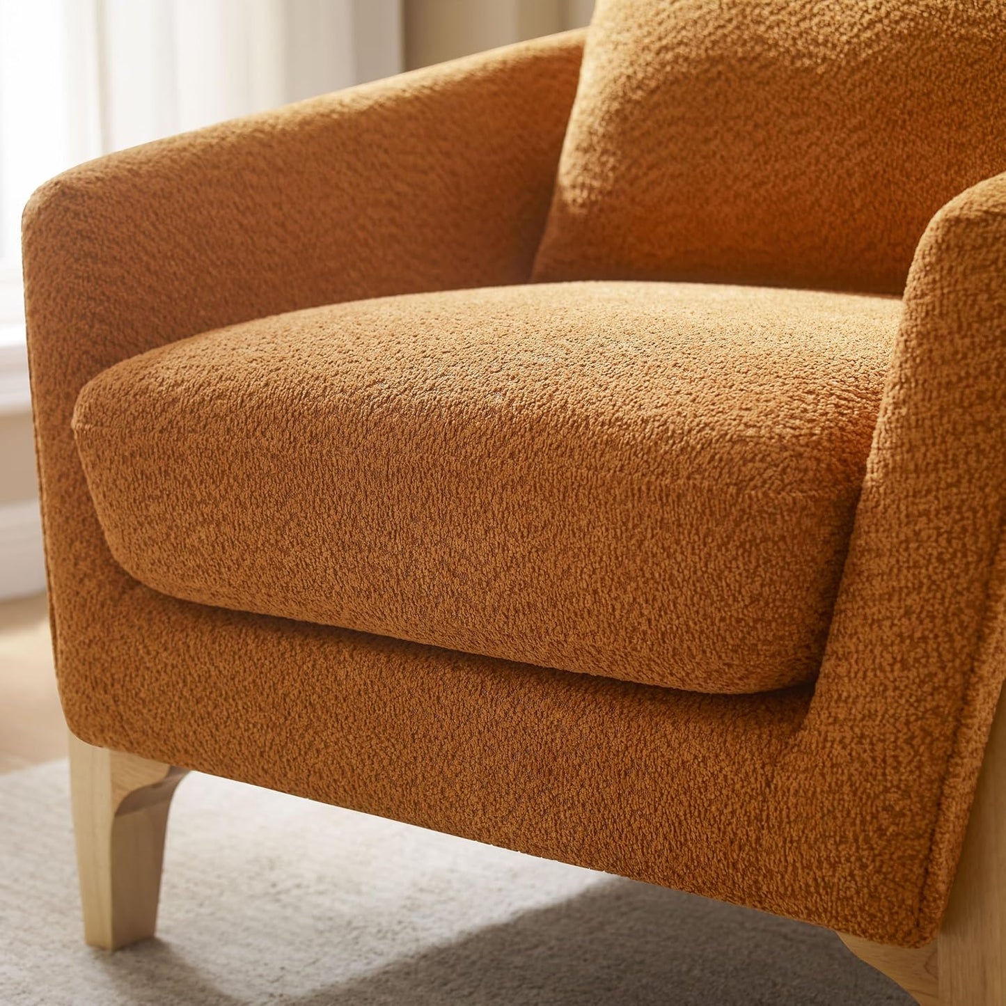 Accent Chair 31" Oversized Reading Chair Comfy Upholstered Boucle Lounge Armchair, Modern Living Room Chair with Back Pillow,Single Sofa Chair for Bedroom, Office (Curry)