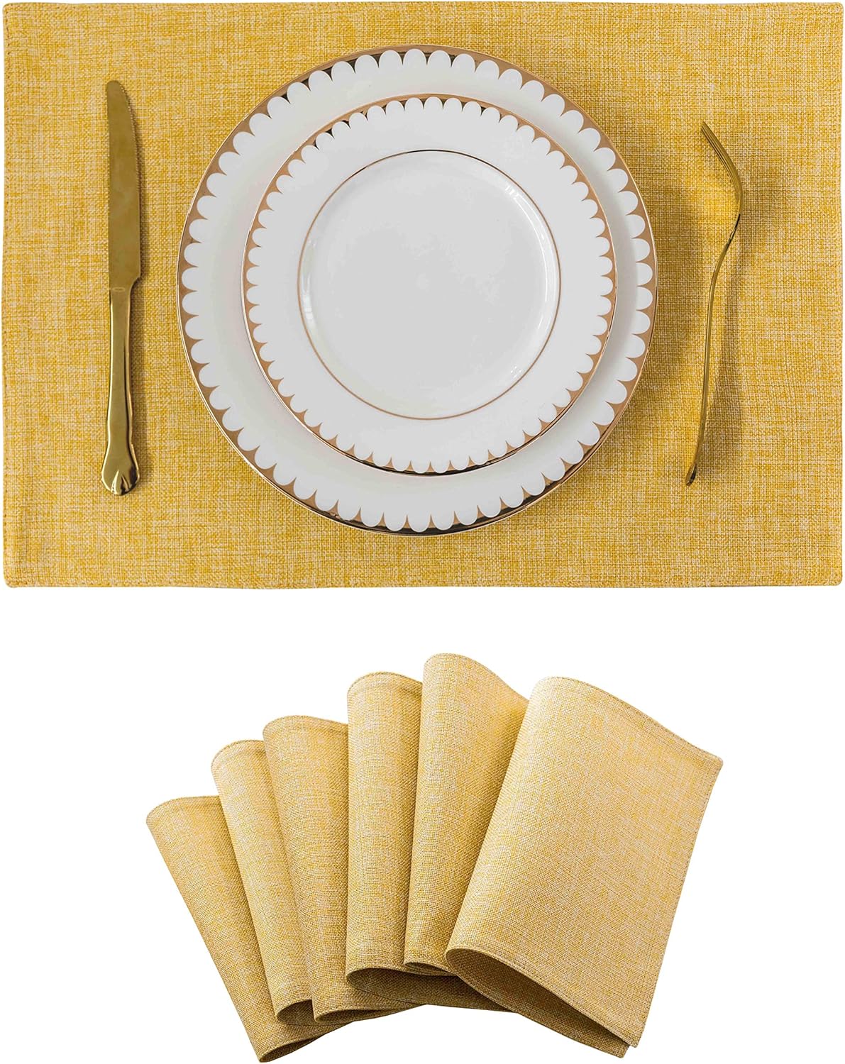 Home Brilliant Dining Placemats Set of 6 Heat Resistant Dining Table Place Mats for Kitchen Table for Placemats Decoration for Dinner Summer Fall Decor, 13 x 19 inches, Yellow