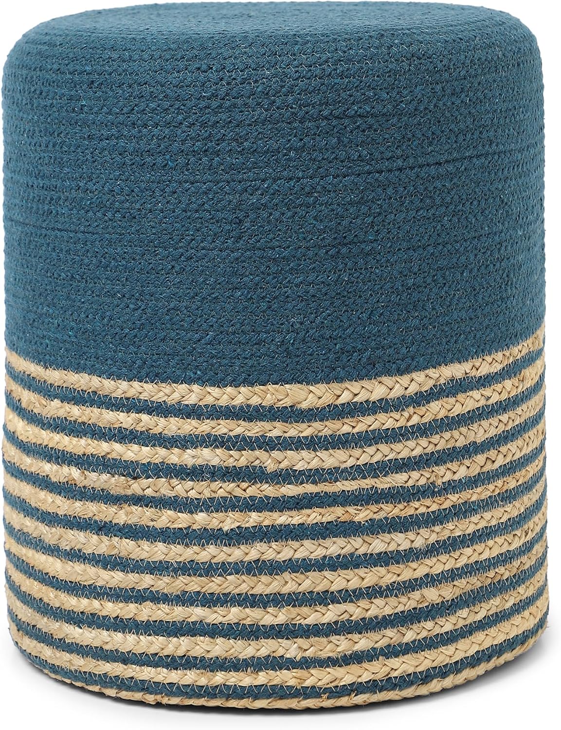 REDEARTH · Cylindrical Pouf Foot Stool Ottoman - Jute Braided Pouffe Poof Accent Sitting Footrest for Living Room, Bedroom, Nursery, Patio, Lounge Set of 2 (Teal Natural, 14.5"x14.5"x16")