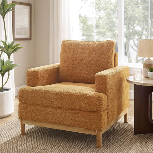 Oversized Accent Chair, Mid Century Modern Upholstered Armchair for Living Room, Comfy Chair for Bedroom Reading Chair, Single Sofa for Small Space with Rubberwood Base