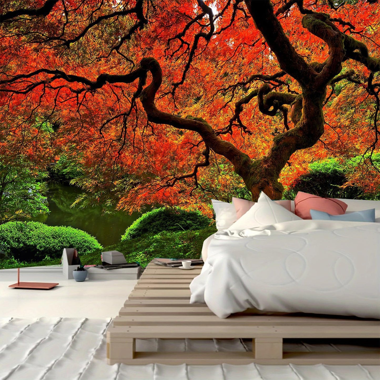 FENDROM Lakeside Red Tree Print Tapestry Nature Old tree Wall Hanging Decorative Psychedelic Scenic Tree Headboard Bedspread Tapestries for Bedroom Living Room Decor