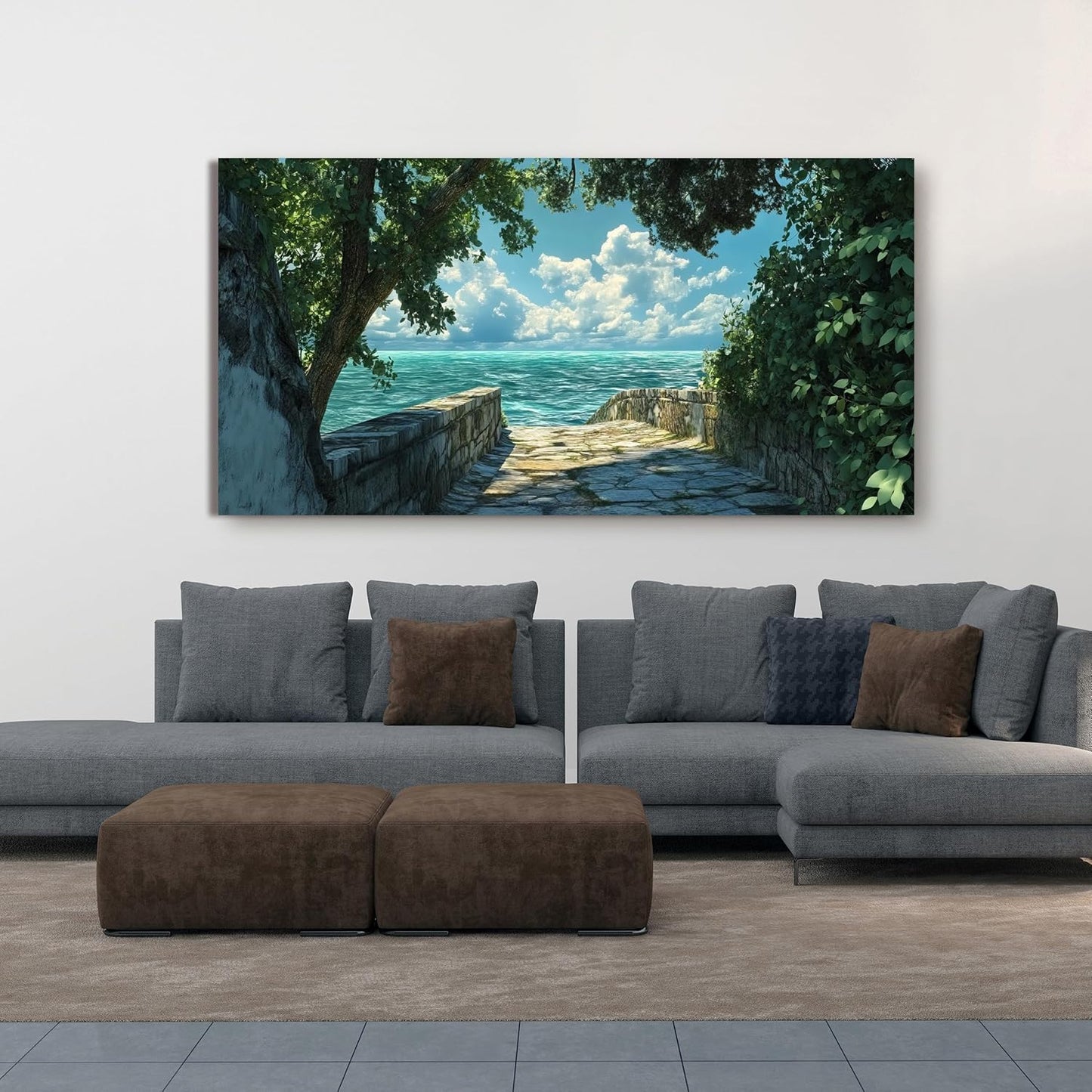 Canvas Wall Art Decor Large Wall Art Pictures for Living Room Canvas Art Wall Decor Landscape Coastal Wall Art Prints Green Artwork for Walls Beachside Art Work for Home Office Decor 24" x 48"