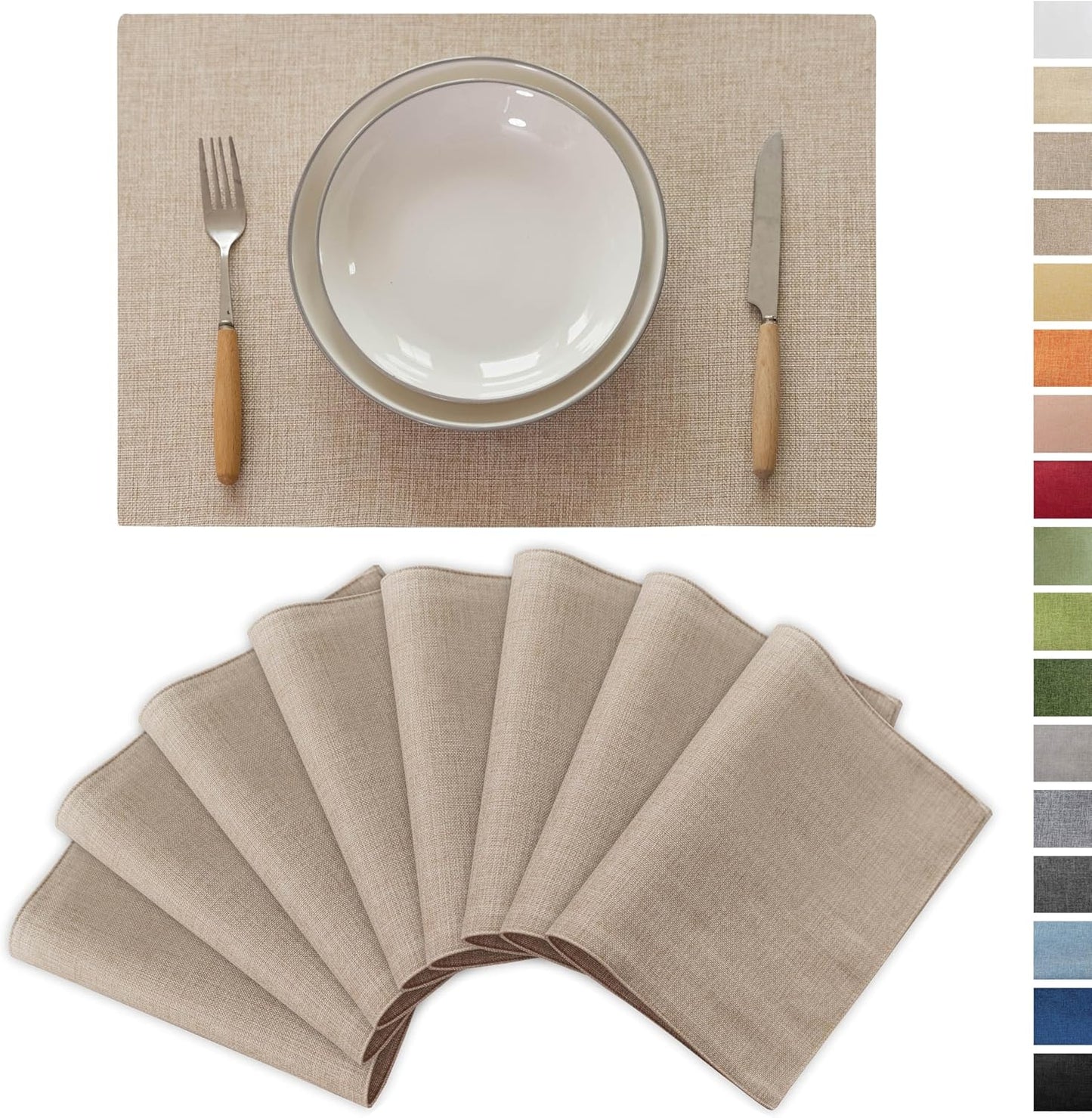 Demetex Linen Placemats Set of 8 Modern Beige Place Mats Heat Resistant Washable Table Placemat for Dining Room Restaurant Indoor, 13x19 inch, Light Linen