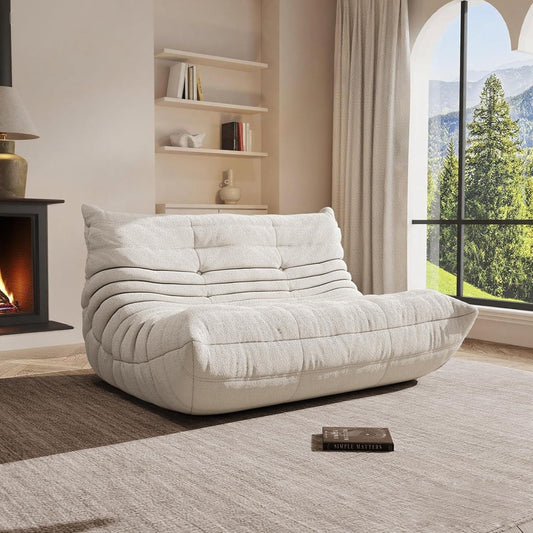 Bean Bag Chair, Oversized Loveseat Fireside Chair for Adults, 2 Seater with Memory Foam Filled, Lazy Sofa Lounge Floor Sofa for Living Room, Bedroom, Office, No Assembly Required. (Beige)