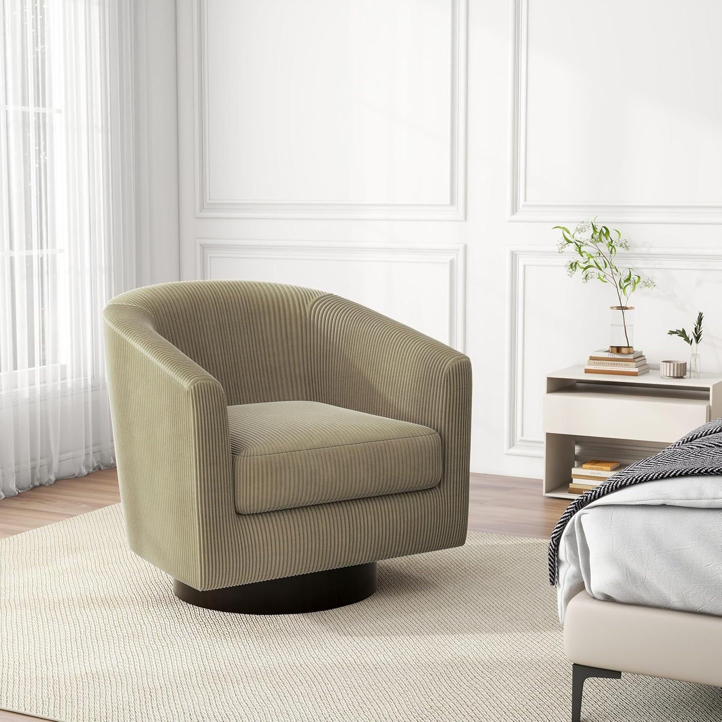 Swivel Barrel Accent Chair, Modern Round Corduroy Fabric Arm Chair for Living Room, Bedroom, Comfy Club Reading Chairs for Adults (Corduroy Camel, Set of 2)