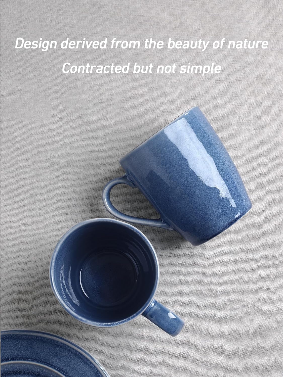 famiware Aurora Coffee Mugs, 14oz Mug Set of 4, Stoneware Mug, Cups for Kitchen, Cappuccino, Latte, Reactive Glaze, Microwave Safe, Scractch-resistant, Lagoon Blue