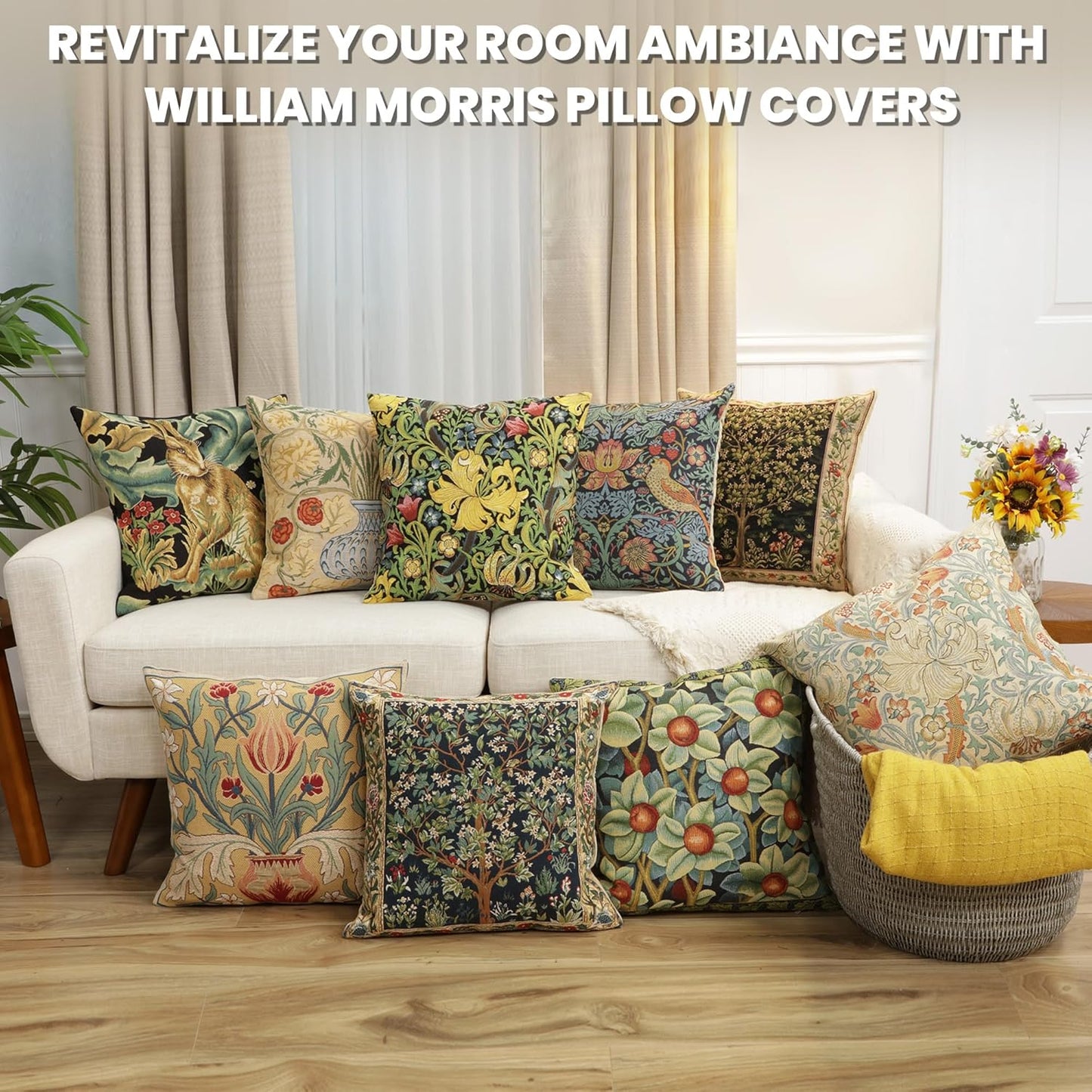 Charlotte Home Furnishings Throw Pillow Covers, Decorative Boho Pillow Covers for Couch, Living Room, Red Tulip Square Cushion Cases 18x18 in, European Cotton Jacquard Woven for Cozy Bedroom Decor