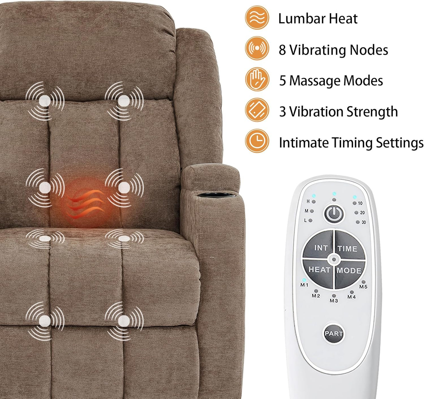 Power Lift Recliner Chair for Elderly with Massage and Heat, Reclining Sofa Chair with USB & Type-C Ports and Cup Holders, L1188(Brown)