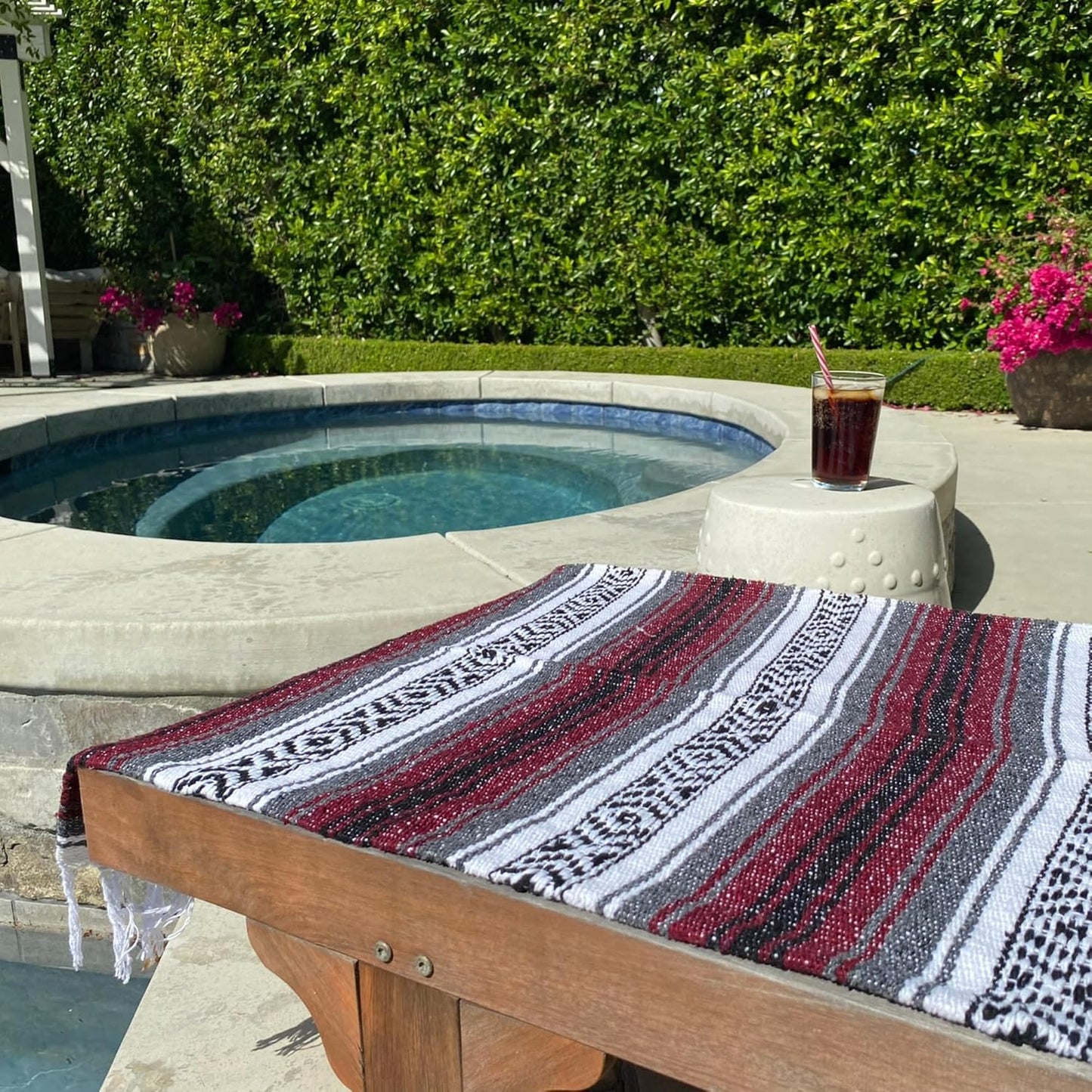 Del Mex Classic Mexican Blanket, Large Authentic Woven Falsa Throw (70"x50"), Artisan Southwest Décor for Beach, Yoga, Outdoors (Burgundy)