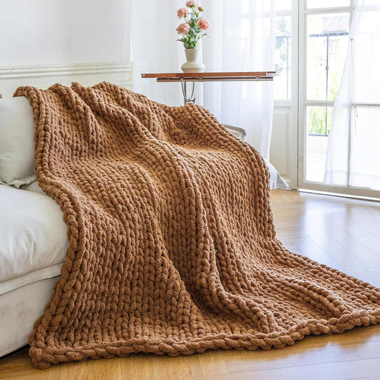 Chunky Knit Blanket - Luxury Soft Cozy 40 * 50 Throw Blanket,100% Woven Blanket Rope Knot Throw Blanket for Couch, Sofa, Home Decor, Gift - Machine Washable（Brown）