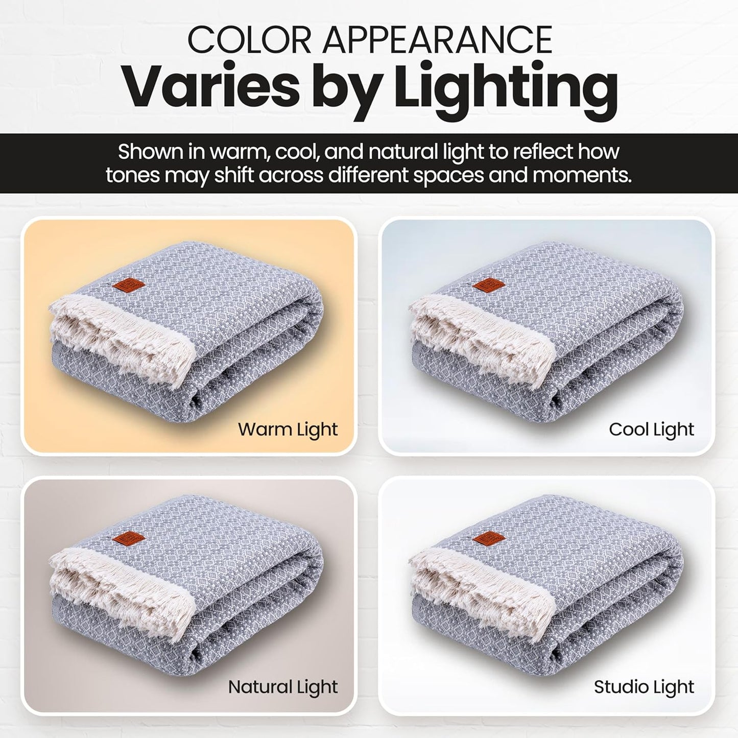 Gold Case Throw Blanket for Bed – 100% Recycled Turkish Cotton Bed Blanket – Decorative Throw Cotton Blankets for Living Room & Bedroom – Retro Grey Woven Queen Blankets – 90x90