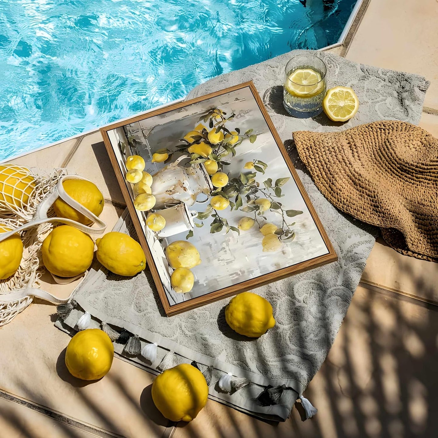 Framed Lemon Kitchen Wall Decor for Dining Room - Vintage Mustard French's Yellow Lemon Kitchen Wall Art, Rustic Oil Paintings Posters Prints for Bathroom Living Room Bedroom 8x10 inch