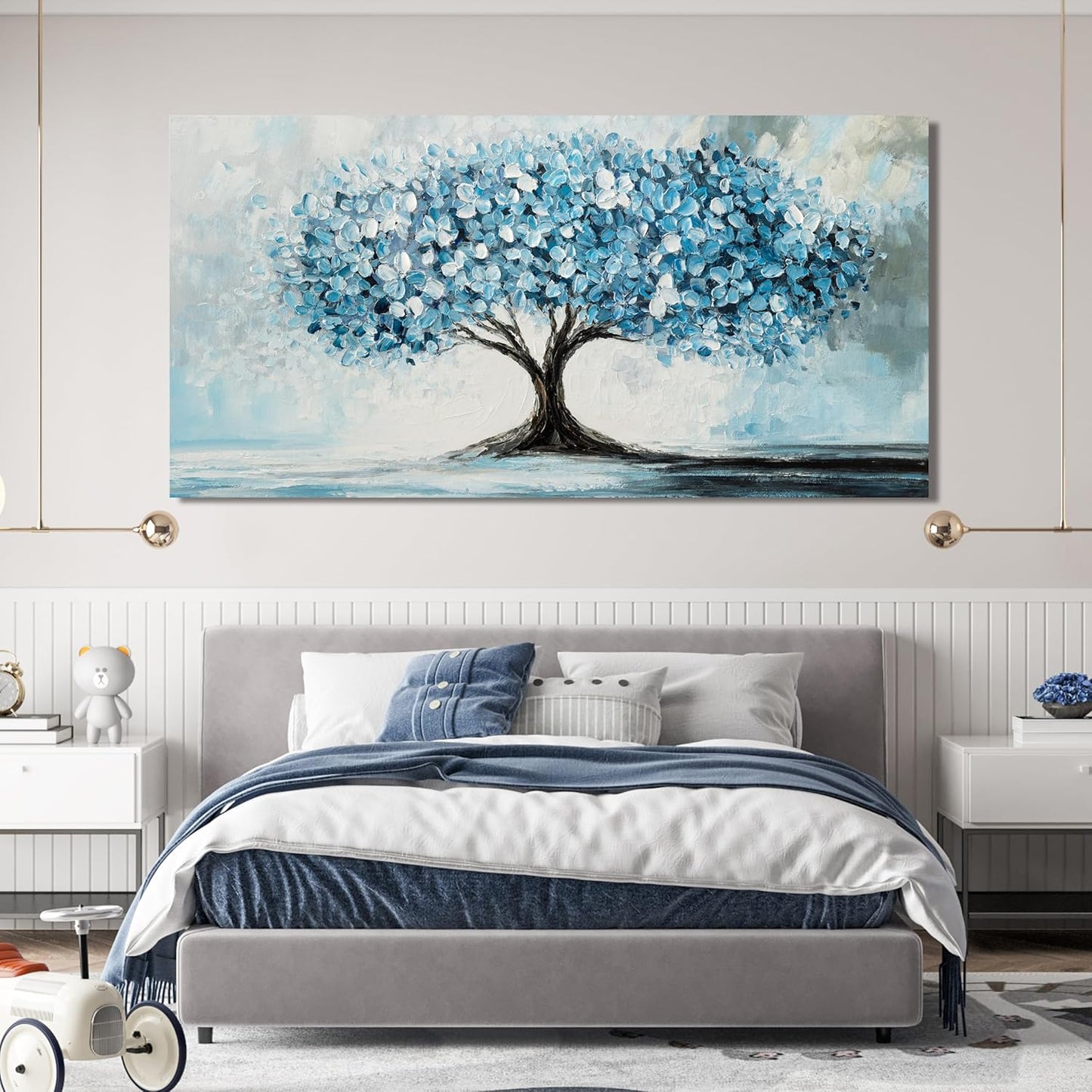 Canvas Wall Art Decor Tree of Life Wall Art Modern Large Blue White Wall Art Prints Canvas Art Wall Decor Large Artwork for Walls Wall Art Pictures for Living Room for Home Office Decor 29" X 58"