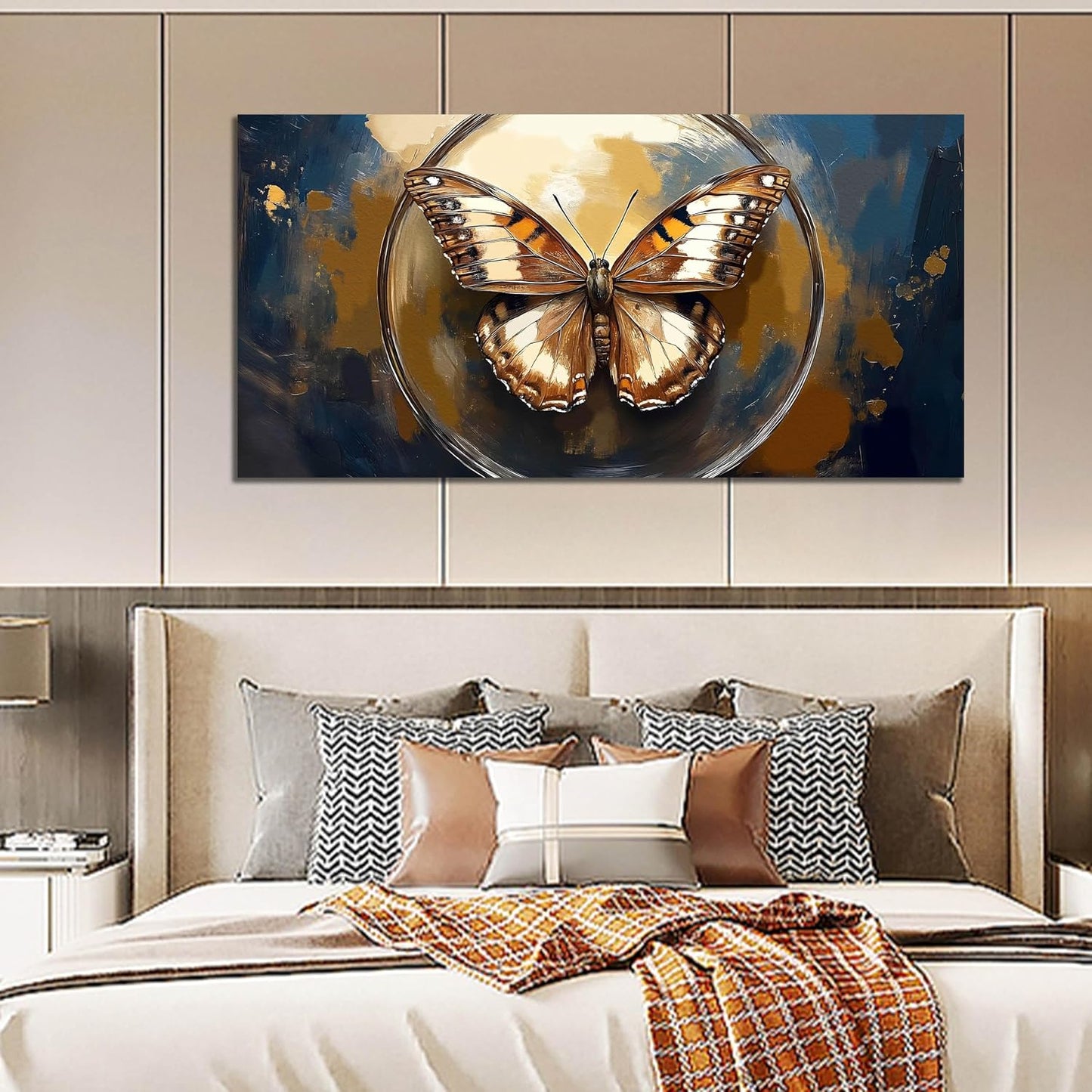 Butterfly Wall Art Bedroom - Vintage Wall Decor for Bedroom Girls Room - Black and Gold Wall Art for Living Room Size 29" x 59"