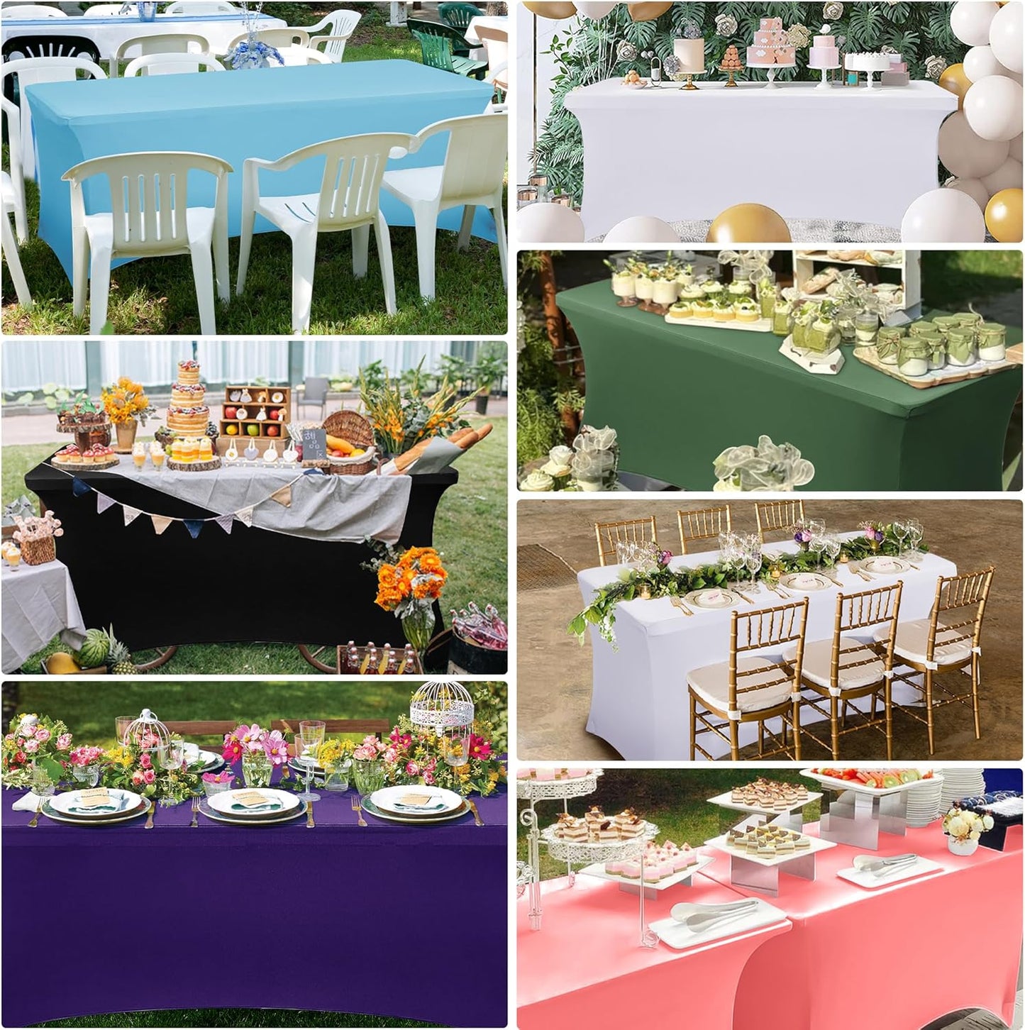Obstal Spandex Table Cover 6ft Fitted Tablecloth Rectangular - Stretch Folding Table Cloth Rectangle for Birthday Party Wedding Banquet, Silver, 72L x 30W Inch