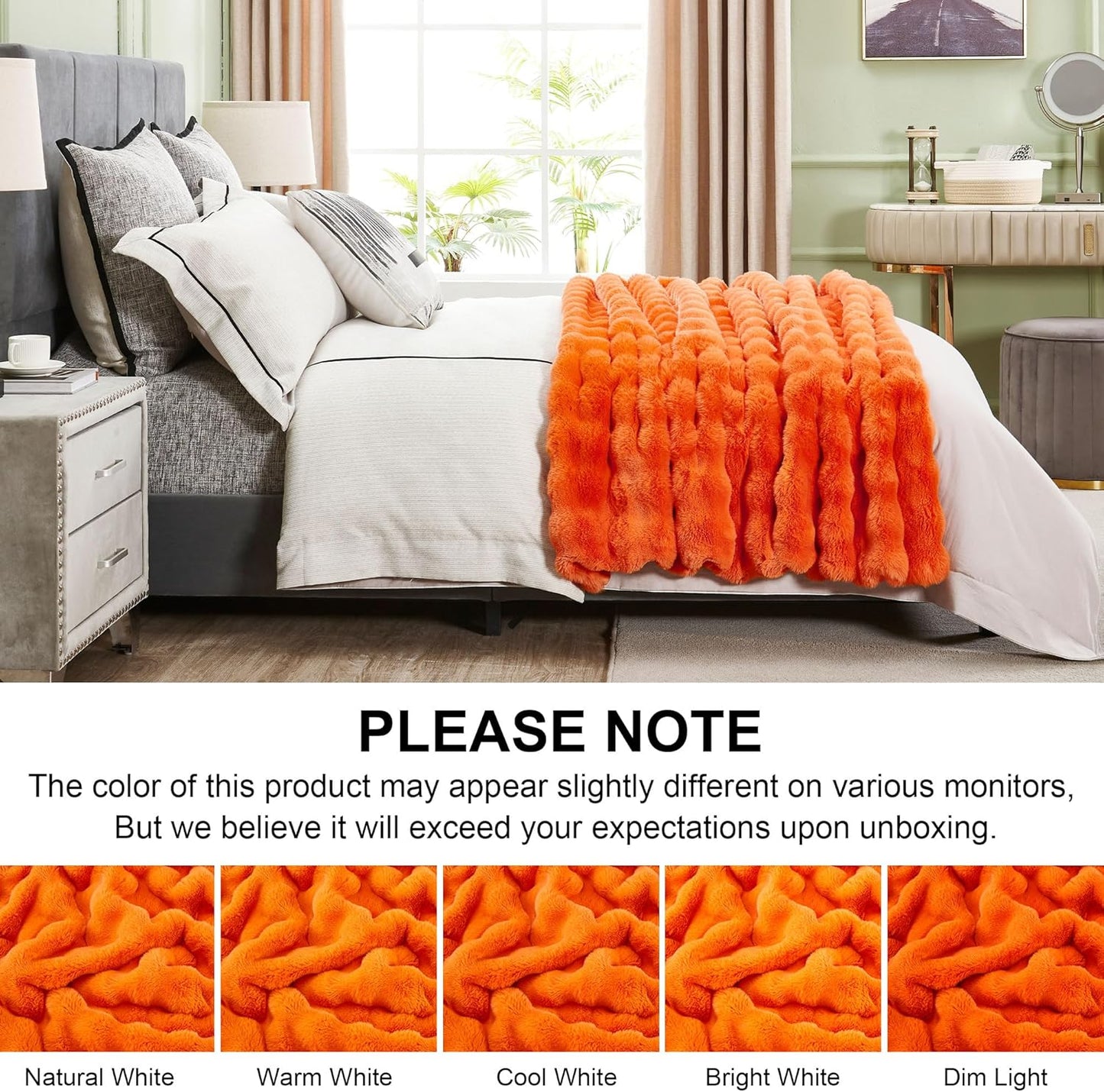 DREAMNINE Large Fuzzy Soft Fall Bubble Faux Rabbit Fur Blanket Full Size 70" x 80", Luxury Big Autumn Plush Fluffy Blankets for Bed, Cute Lovely Cozy Thick Warm Furry Blanket for Winter,Pumpkin Orange