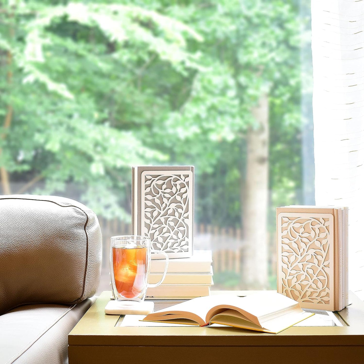 CNK Infinite Leaves Bookends - Metal Set of 2 for Heavy Books, Home Office & Decorative Book Stoppers