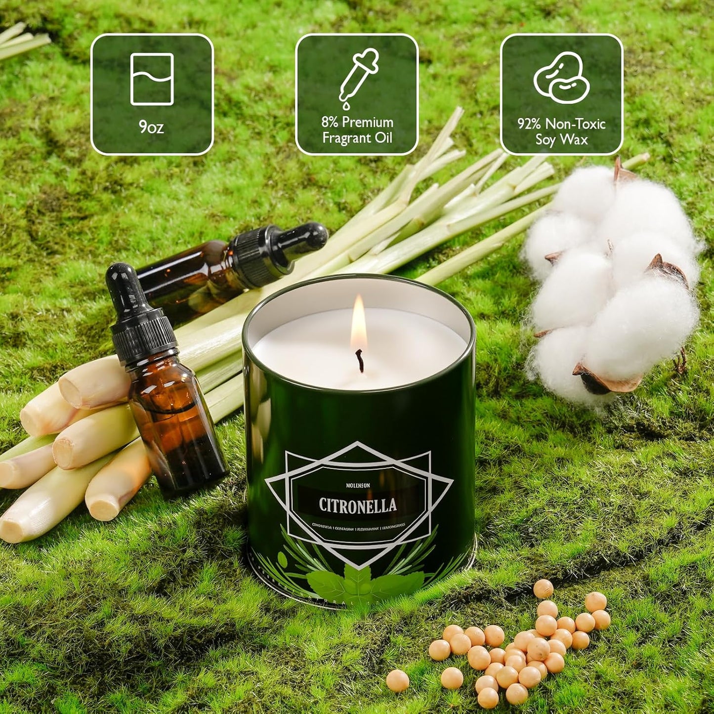 Citronella Candles Outdoor 2-Pack, Total 18oz Citronella Candles for Outside Patio, Camping & Garden, Summer Gifts for Indoor Home Scented, 50-Hour Burn Time, 9 Ounce Each