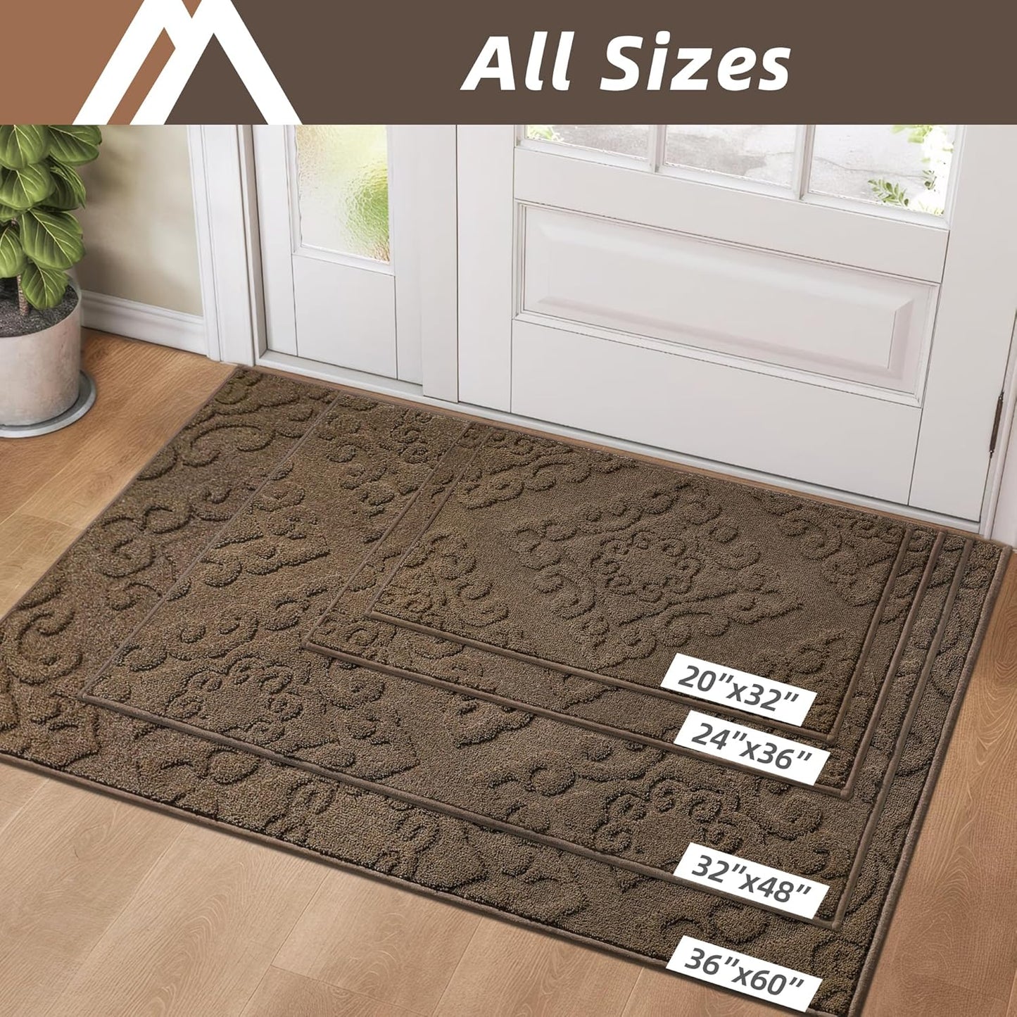 COSY HOMEER-Door-Mat-Non-Slip-Entryway-Rug 32”x48” Absorbent Welcome Mats Washable Dirt Trapper Door Mat Entrance Floor Mats for Front Back Doormats and Wet Shoes,Brown