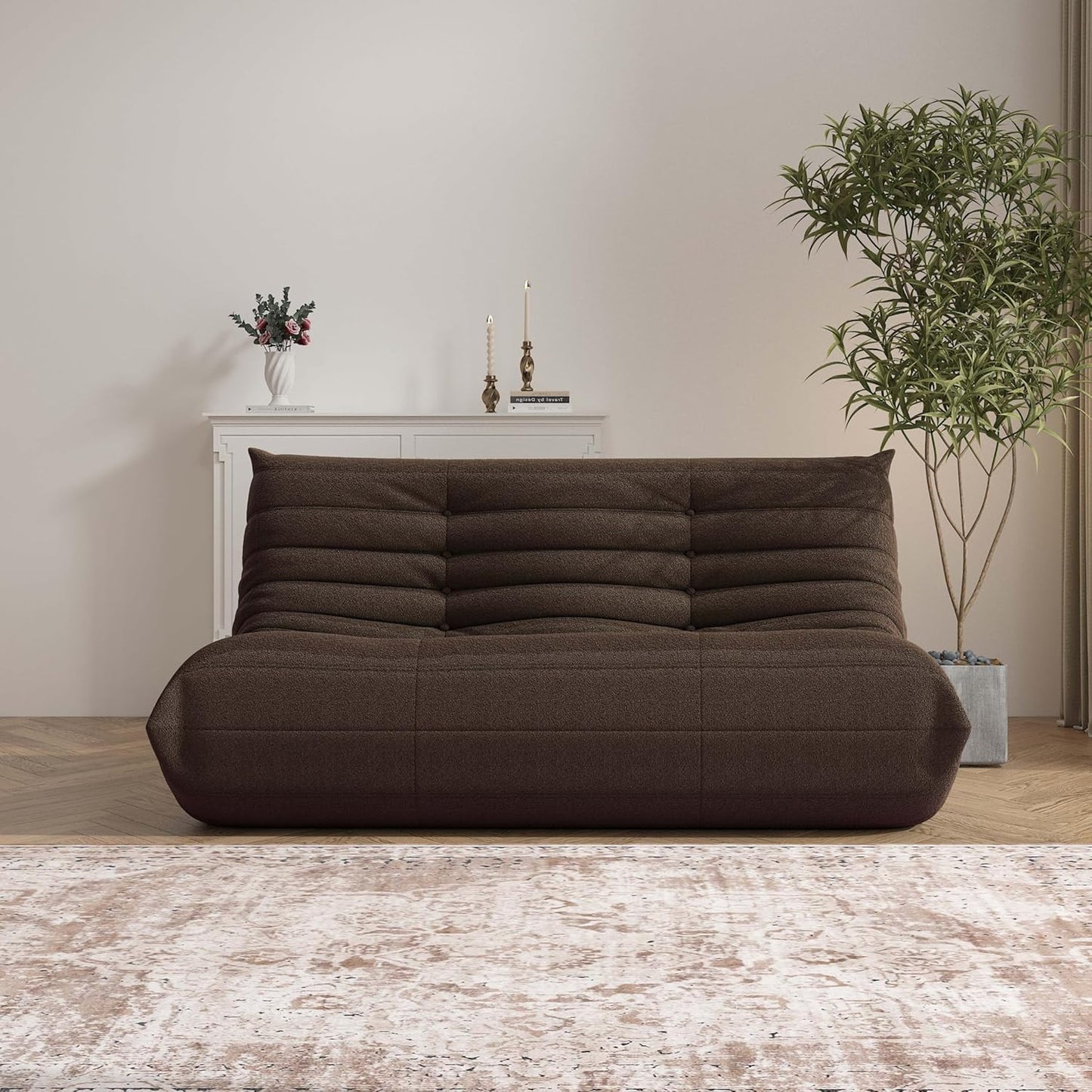 Bean Bag Chair, Loveseat Fireside Chair Bean Bag Sofa Large Bean Bag Chair for Adults, 2 Seater Bean Bag Chairs for Teens with High Density Comfortable Foam, Bean Bag for Living Room, Bedroom(Coffee)