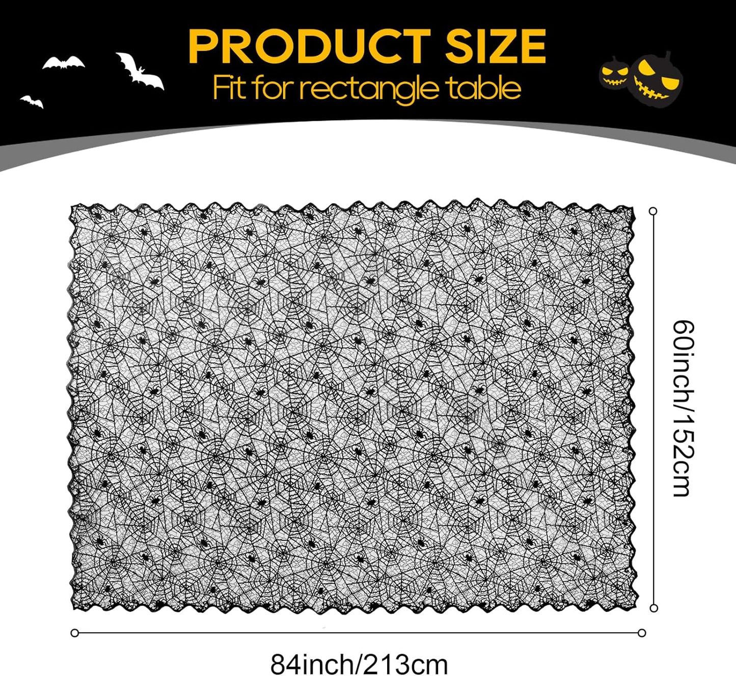 eZAKKA Halloween Table Cloth, Spider Webs Tablecloths Black Tablecloth Lace Fabric Table Cloths Spooky Cover for Rectangle Tables for Parties Gothic Halloween Home Decorations, 60x84 Inch