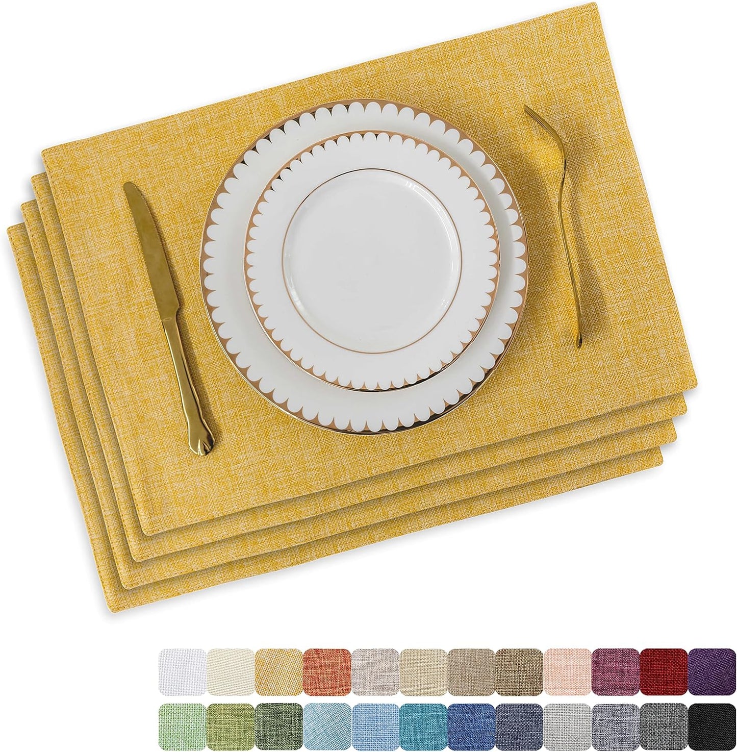 Home Brilliant Cloth Placemats Set of 4 Linen Placemat Washable Heat Resistant Dining Table Place Mats for Kitchen Table Holiday Dinner Fall Decoration, Yellow