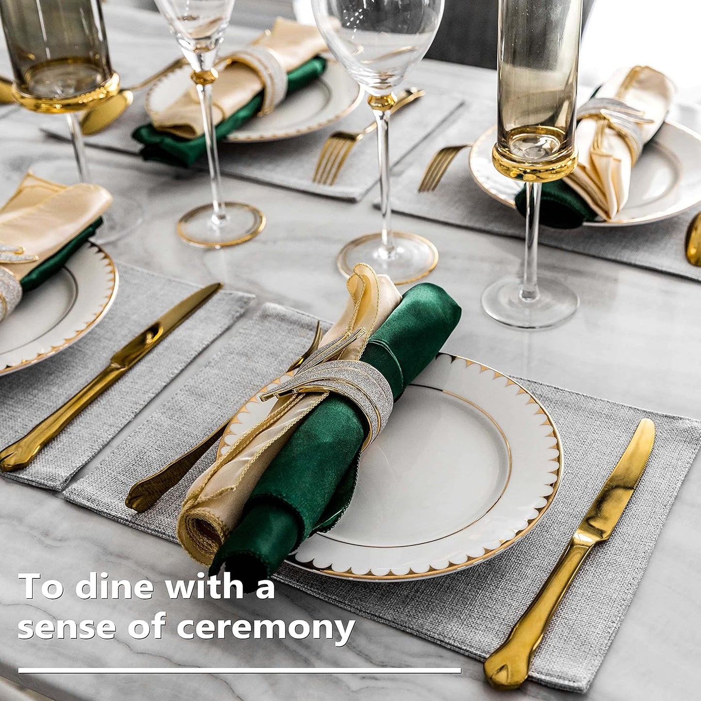 HOME BRILLIANT Cloth Placemats Set of 4 Heat Resistant Washable Plate Mats Placemats for Parties Buffet Dinner Coasters Party Dinner Decor, 13 x 19 inches, Light Grey