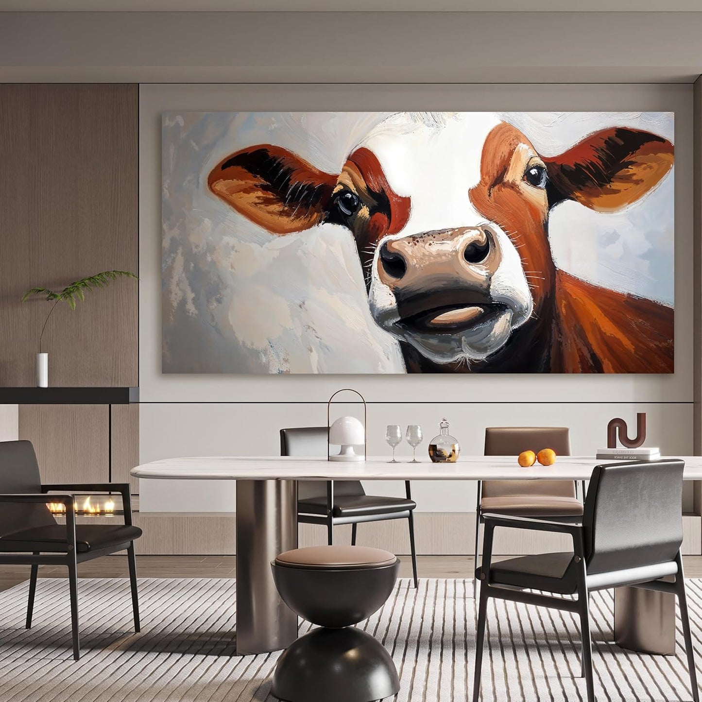 Canvas Wall Art Decor Canvas Abstract Large Living Room Decor Wall Highland Cow Modern Abstract Wall Art Black And White Wall Art Canvas Print Work For Home Kitchen Office Wall Decor 29" X 58"