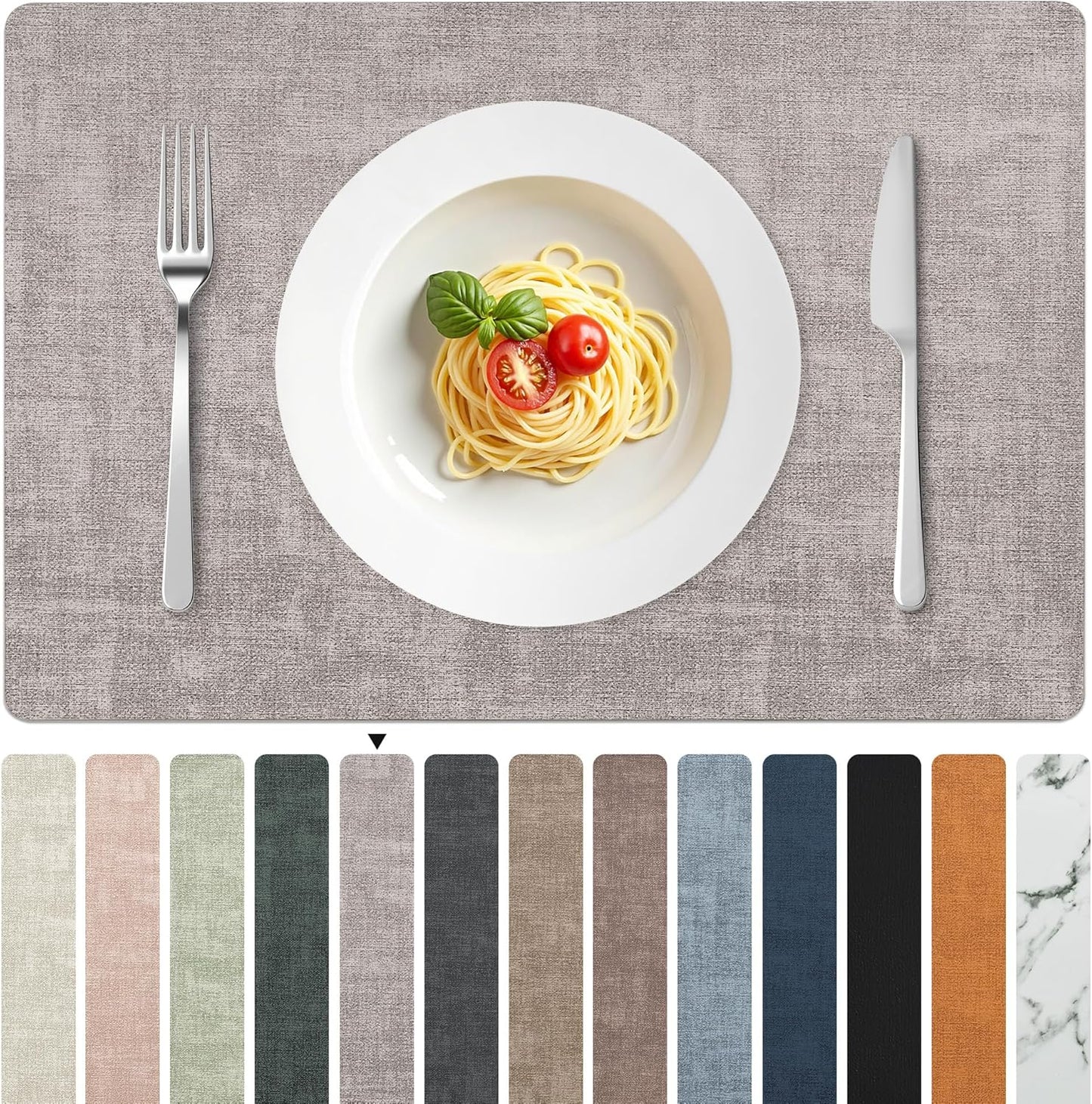 FROMHEART Faux Leather Placemats Set of 8–Waterproof,Heat/Oil Stain-Resistant PU Table Mat–Reversible,Non-Slip,Easy to Clean Place Mats for Kitchen,Dining,Indoor/Outdoor,(Light Grey,11.8" x 17")