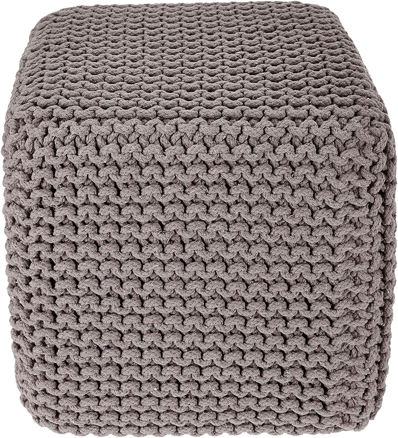 REDEARTH Cube Hand Knitted Pouf - Foot Stool Ottoman - Cord Boho Pouffe - Poof Accent Stuffed Table or Footrest for Living Room - Nursery - Bedroom - Patio - 100% Cotton (16" x 16" x 16") - Taupe