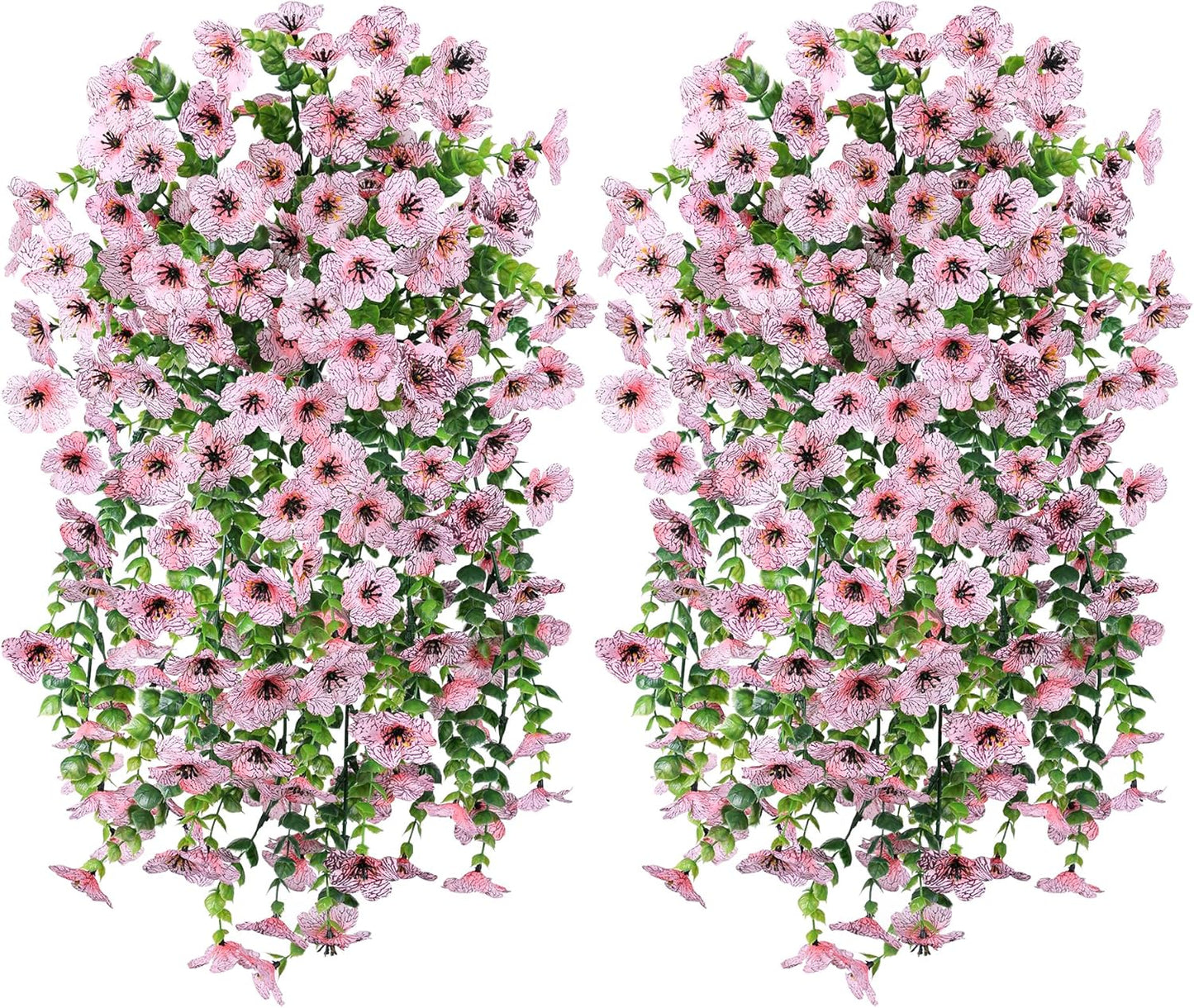 Artificial Faux Outdoor Outside Flowers Plants, 2 PCS Fake Silk UV Resistant Look Real Pink Daisy Trailing Vines for Front Door Porch Planter Urn Patio Balcony Decoration