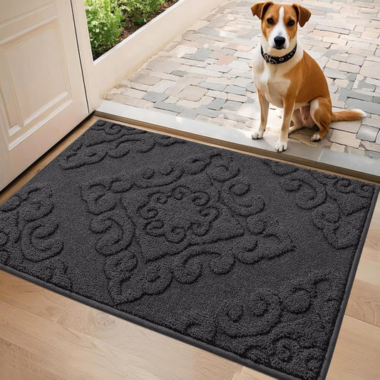 COSY HOMEER-Door-Mat-Non-Slip-Entryway-Rug 20”x32” Absorbent Welcome Mats Washable Dirt Trapper Door Mat Entrance Floor Mats for Front Back Doormats and Wet Shoes,Dark Grey