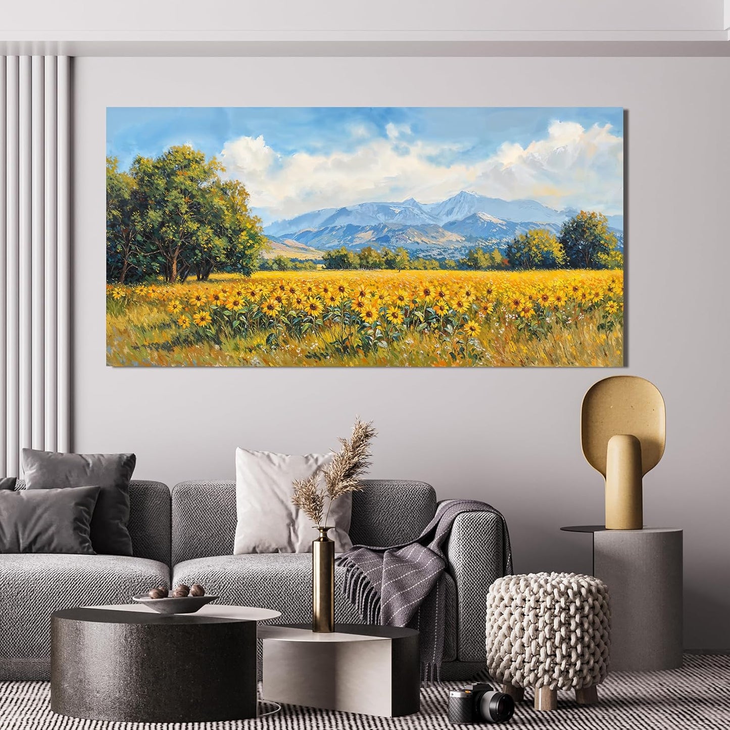 Canvas Wall Art Decor Large Wall Art Pictures for Living Room Canvas Art Wall Decor Mountain Wildflowers Wall Art Prints Summer Landscape Artwork for Walls Bedroom Home Aesthetic Wall Art Decor 24" X 48"
