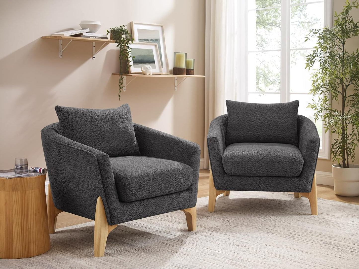 Accent Chair 31" Oversized Reading Chair Comfy Upholstered Boucle Lounge Armchair, Modern Living Room Chair with Back Pillow,Single Sofa Chair for Bedroom, Office (Grey)