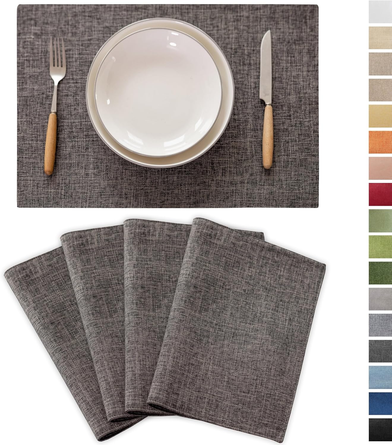 Demetex Placemats Table Mats Set of 4 Heat Resistant Washable Cloth Place Mats for Dining Table Holiday, Dark Grey